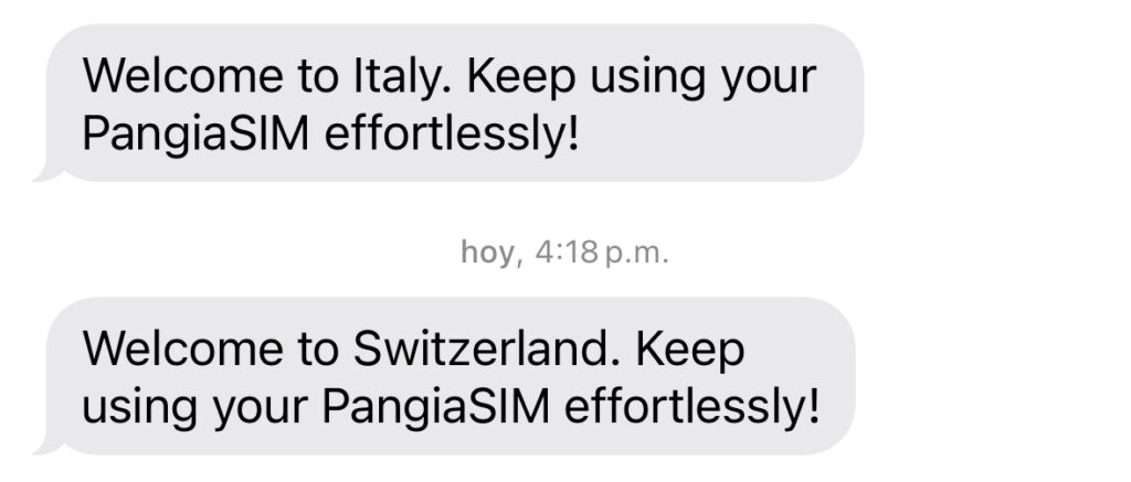Pangia Pass eSIM changing countries notification