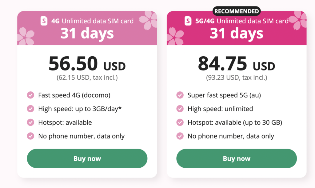 Sakura mobile monthly sim card plan