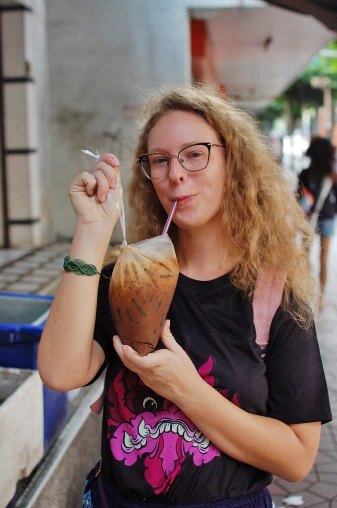 drinking a coffee in bangkok thailand on a visa run from taiwan