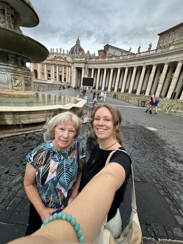 Mom and daughter selfie at the Vatican in Rome for first timer Euro summer trip