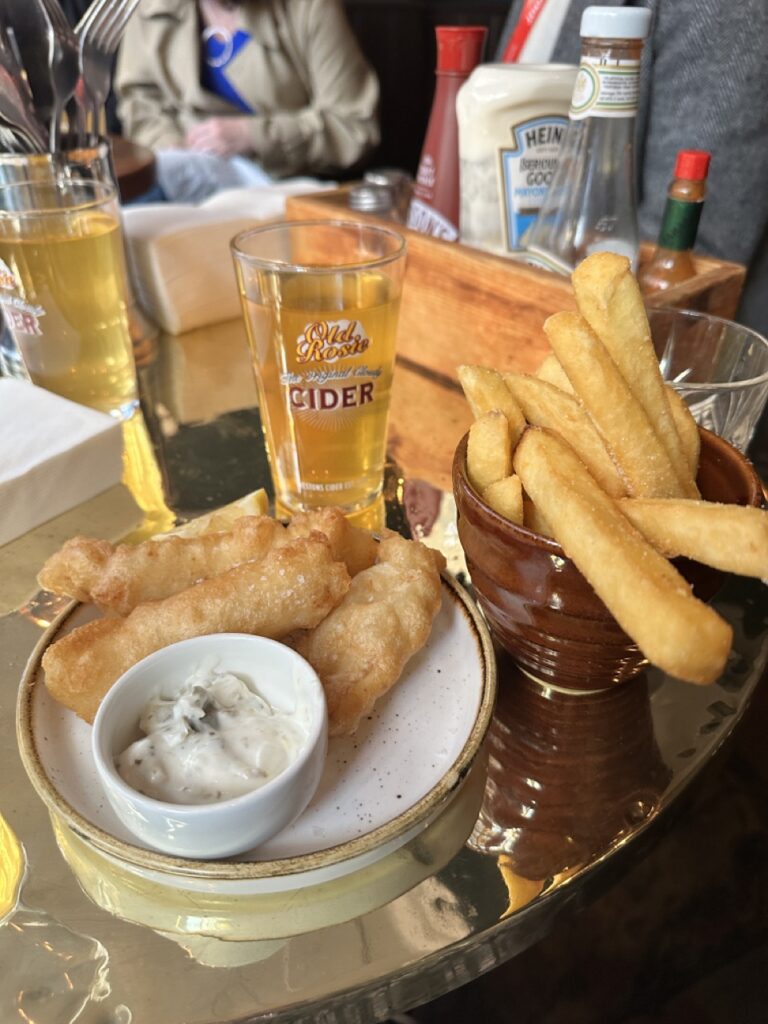 fish and chips at a london pub 