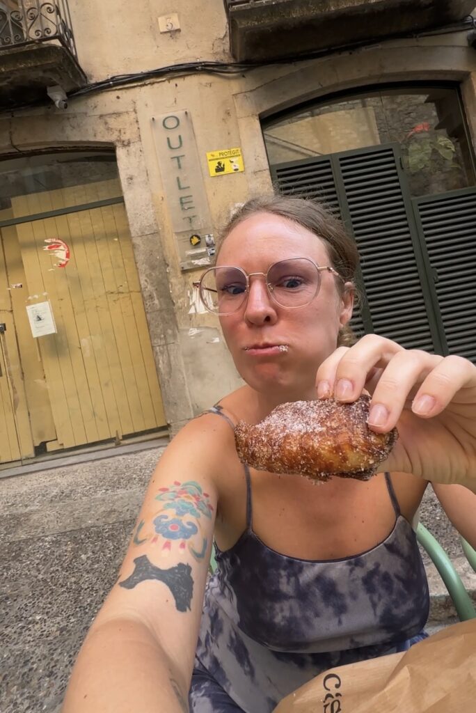 trying Xuixo in girona Spain on a day trip from barcelona