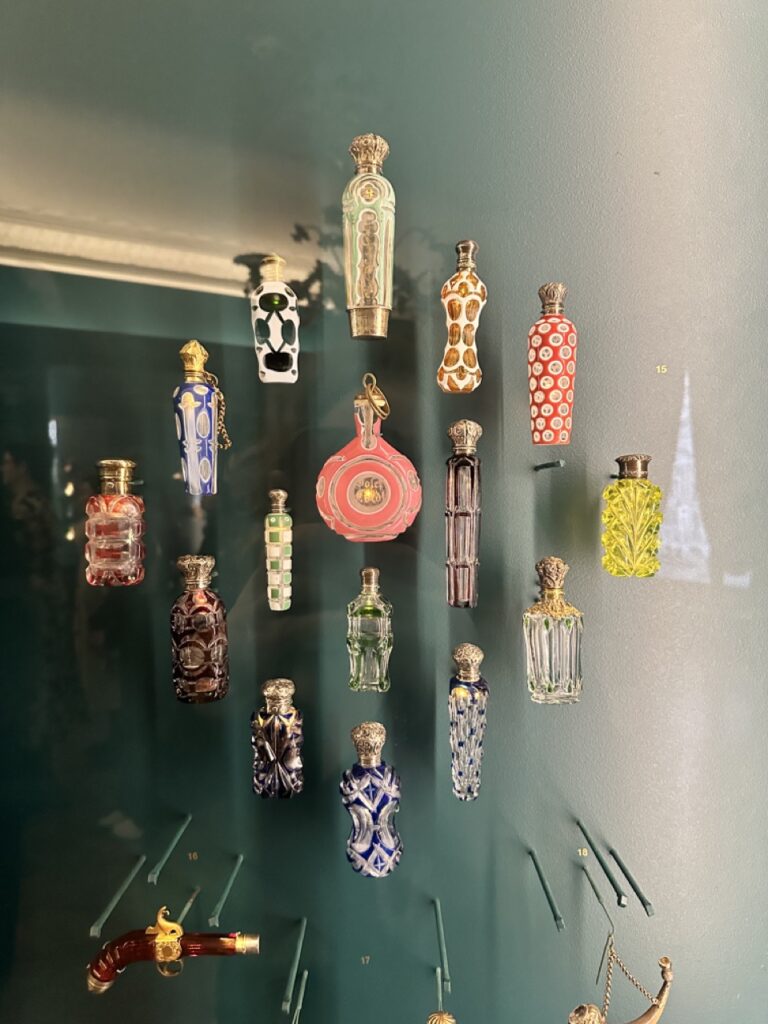 perfume bottles at the fragnord museum in Paris on a DIY perfume workshop