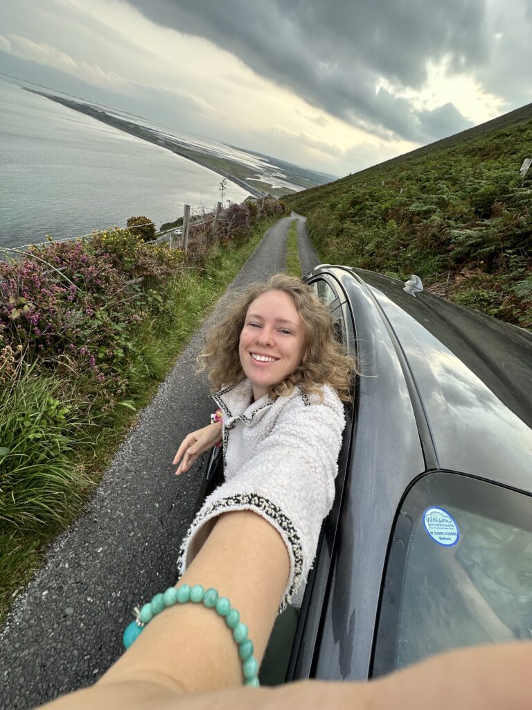 Viewpoint at  ring of Kerry Ireland over Rossbeigh strand on one day road trip