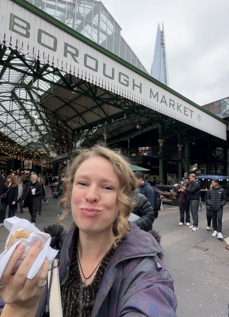 selfie at borough market in london on group tour for 3 day lonndon itinerary