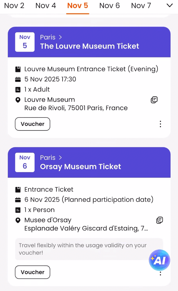 klook app activity schedule screenshot from phone
