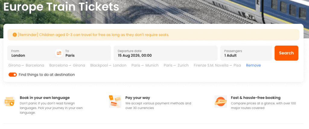 klook train booking interface screenshot