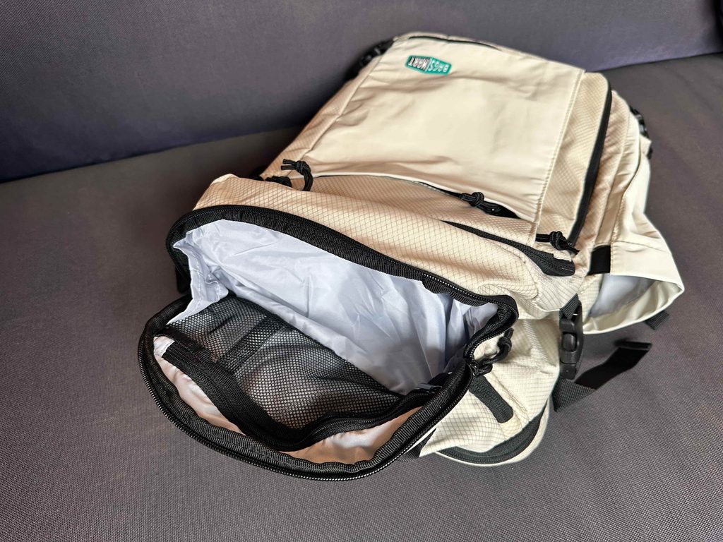 top pocket unzipped on bagsmart 38 liter pro backpack