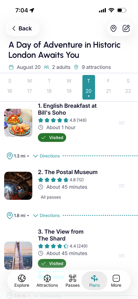 go city london pass activity planner screenshot with sample itinerary from full day pass review