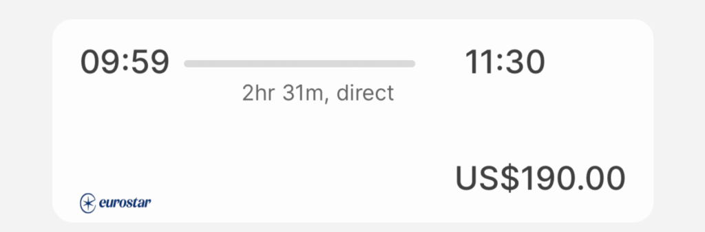 screenshot of train ticket cost of the eurostar train answering is the eurail pass worth it to save money