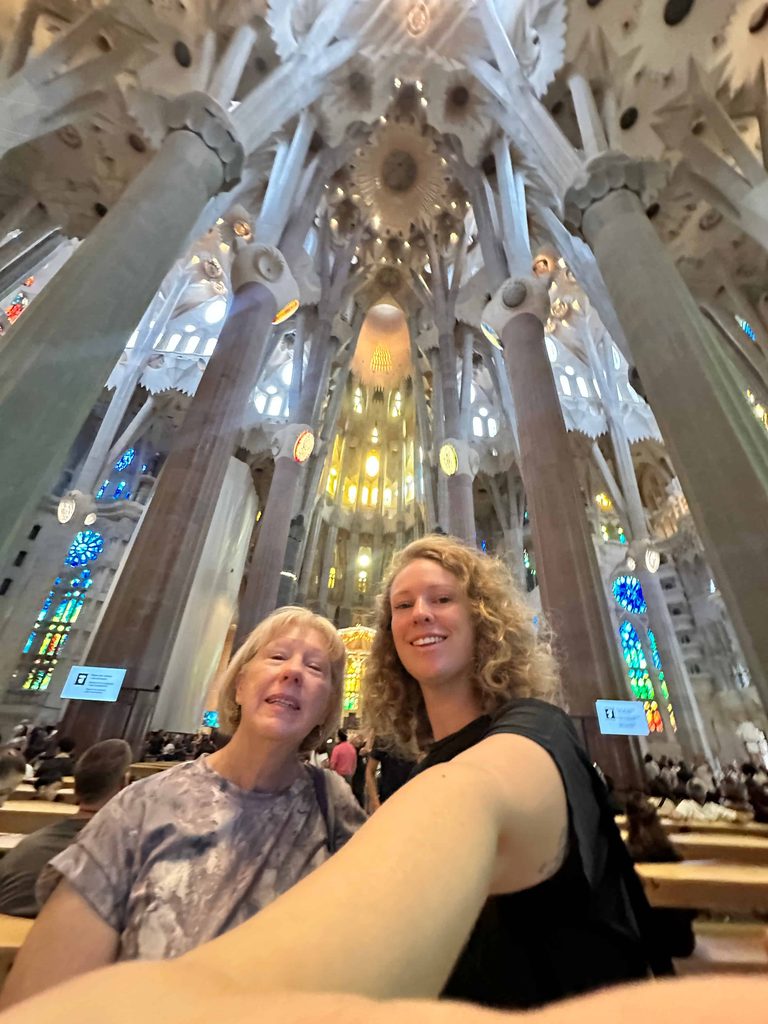 selfie with Mom inside the Sagrada Familia