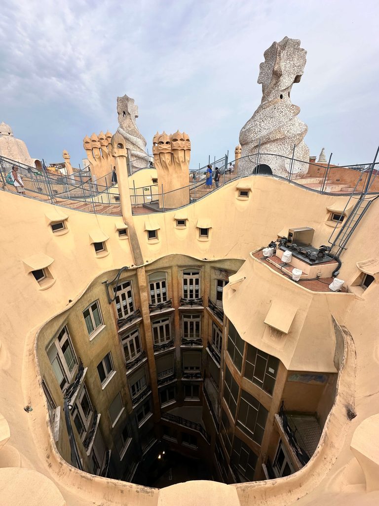 looking into La Pedrera in Barcelona from the roof