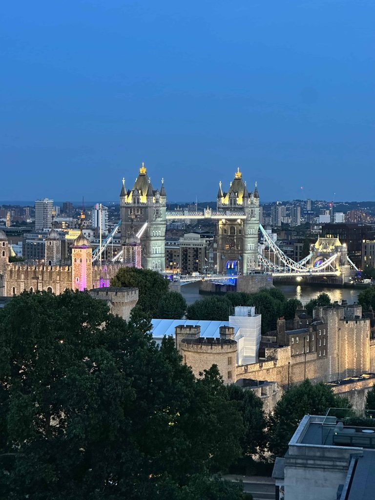 view of tower bridge in london from Savage Garden