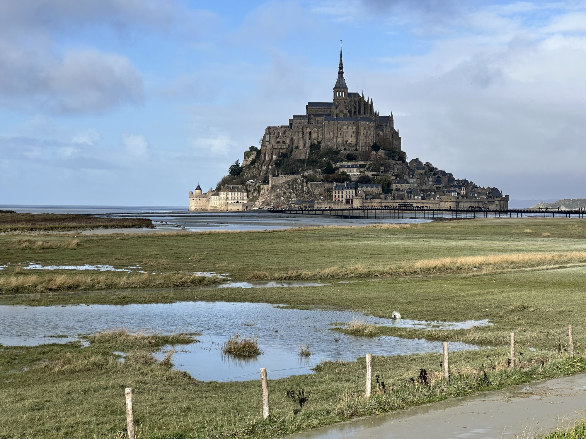 mont saint michel in the distance in november day in france on day trip from paris