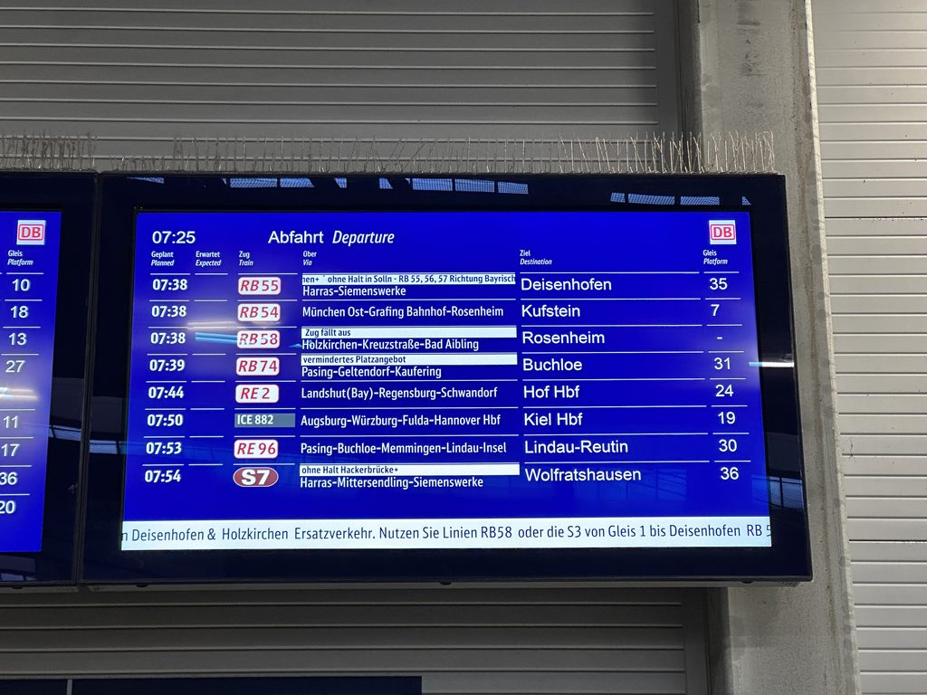 train time table at Munich Station in the morning for a day trip from Munich to Neuschwanstein
