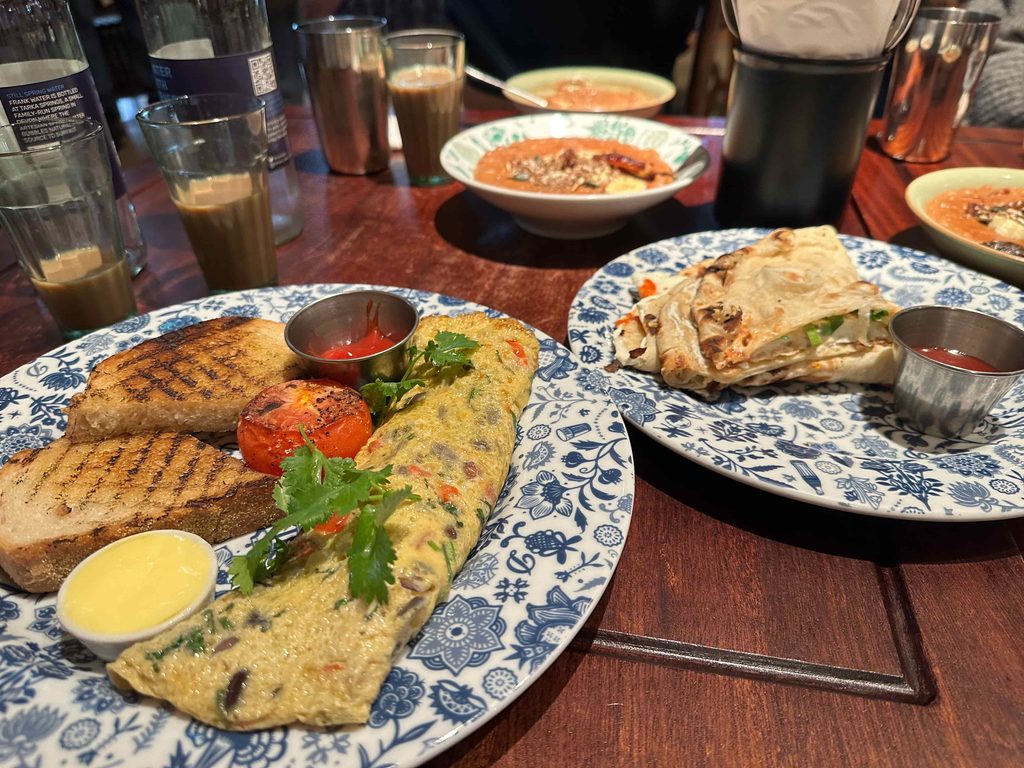 egg naan and omlette at Dishoom Indian restaurant in Covent Garden in London amazing breakfast spot 