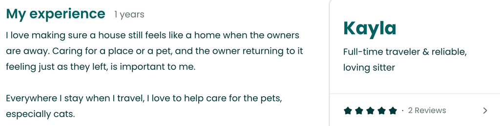 profile from trustedhousesitters exmaple 