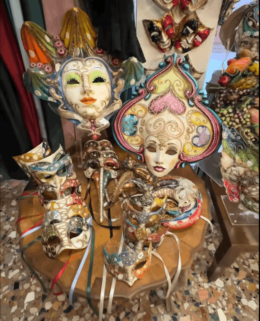 carnival masks at shop in Venice Italy where you can do Venetian mask painting workshops