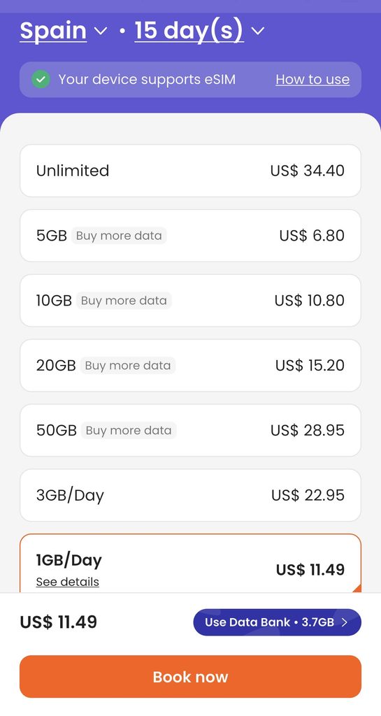 spain example for klook esim review for travel