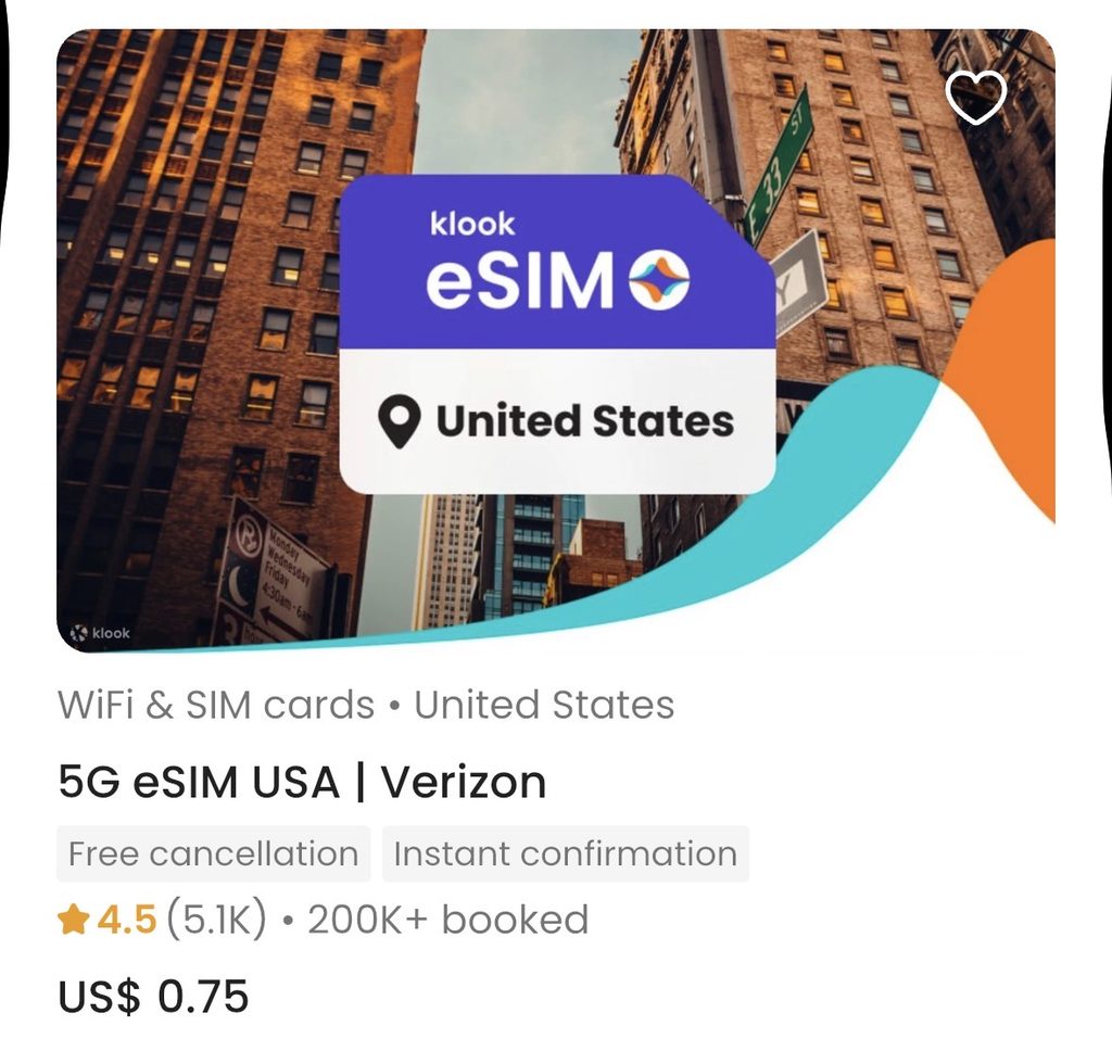 USA eSIM from klook with verizon