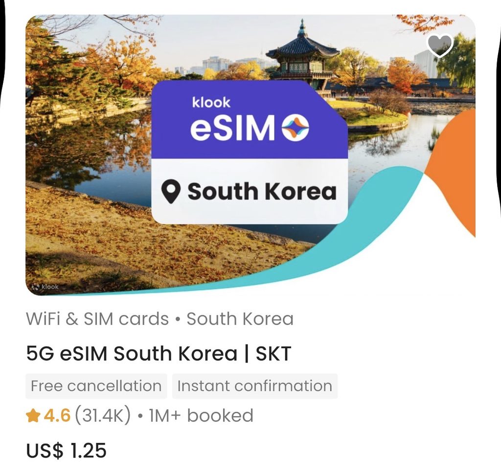 South Korea esim on Klook