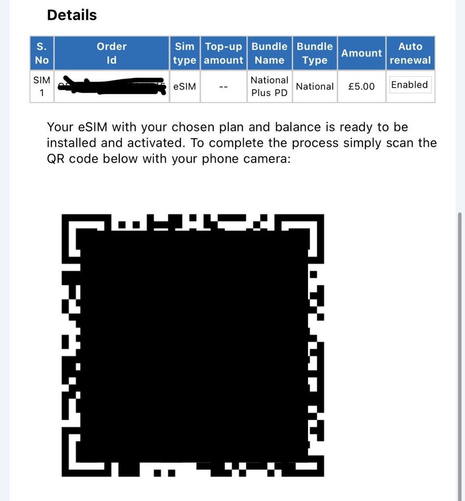 screenshot of Lyca Mobile receipt one of the most cheap UK eSIMs for travel