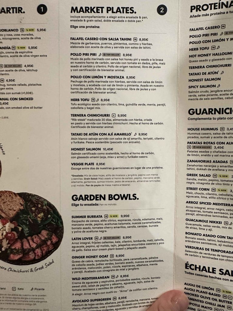 menu at honest greens in barcelona place to eat