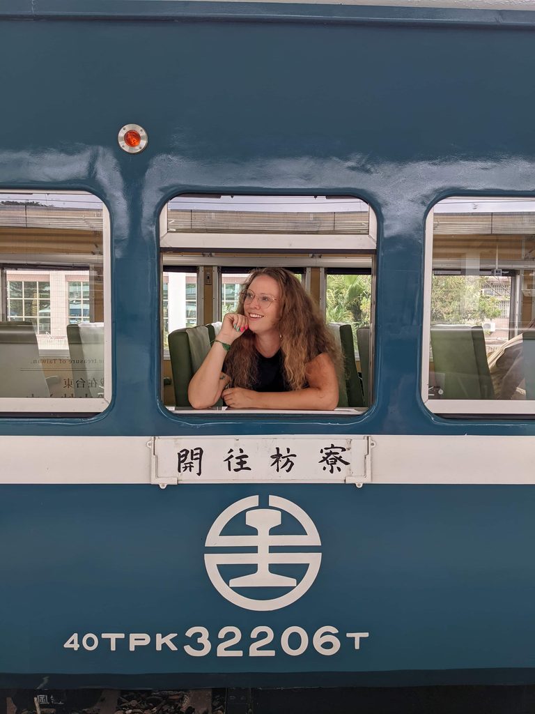 girl inside one of the best taiwan scenic train routes train the breezy blue from taitung to fangliao